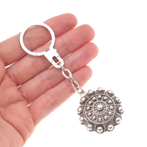 925 Sterling Silver Vintage Modernist Beaded Key Fob Chain Holder