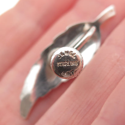 JewelArt 925 Sterling Silver Antique Art Deco Feather Screw Back Earrings