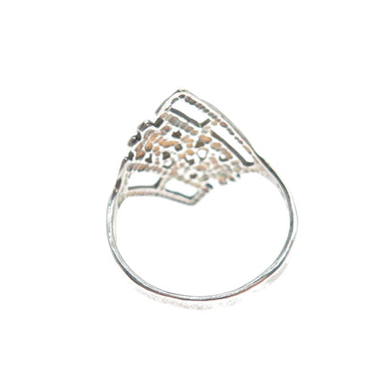 925 Sterling Silver Vintage Diamond-Cut Flower Oxidized Ring Size 6.75