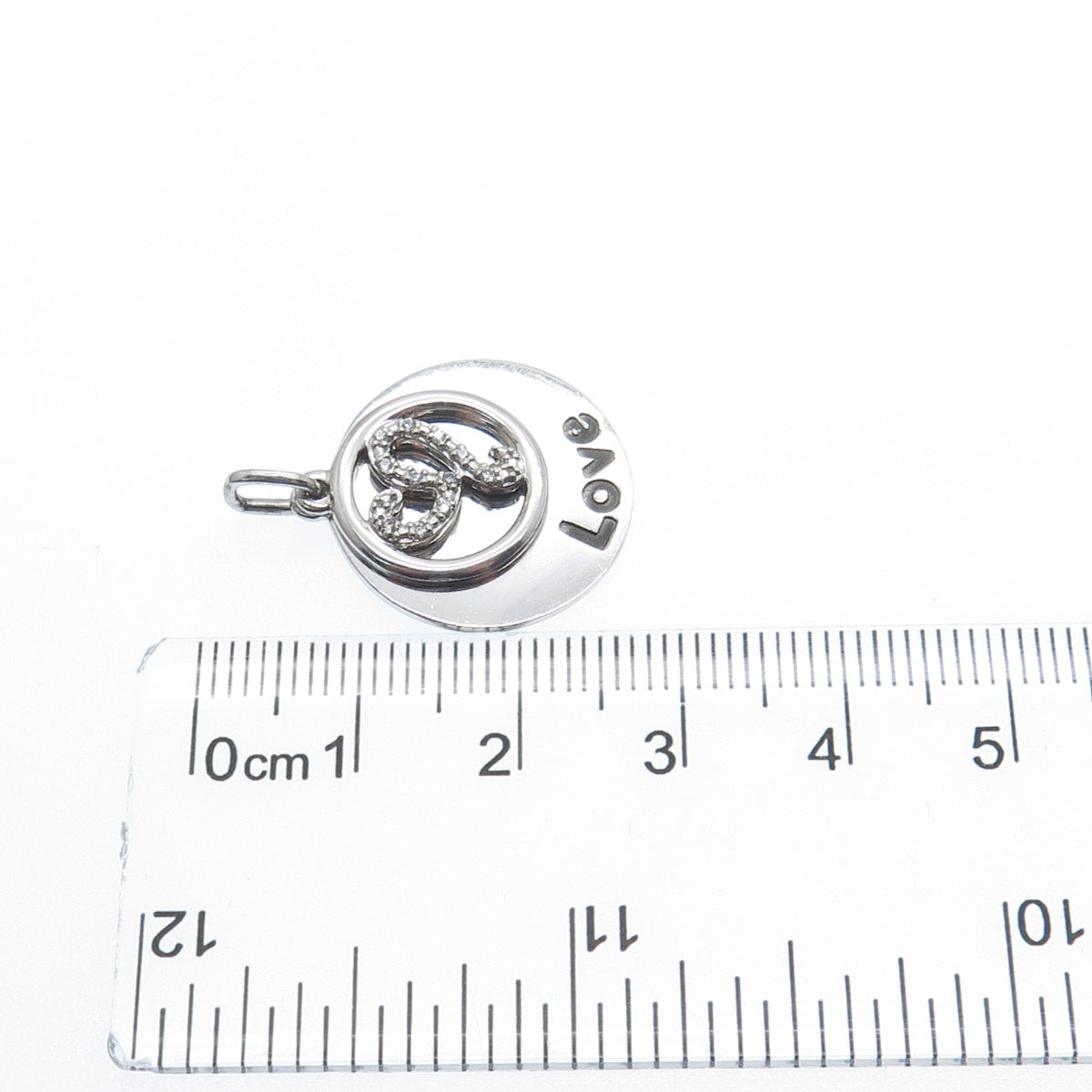 925 Sterling Silver Round-Cut C Z Love Shh! Heart Double Charm Pendant