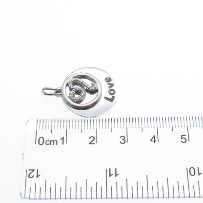 925 Sterling Silver Round-Cut C Z Love Shh! Heart Double Charm Pendant