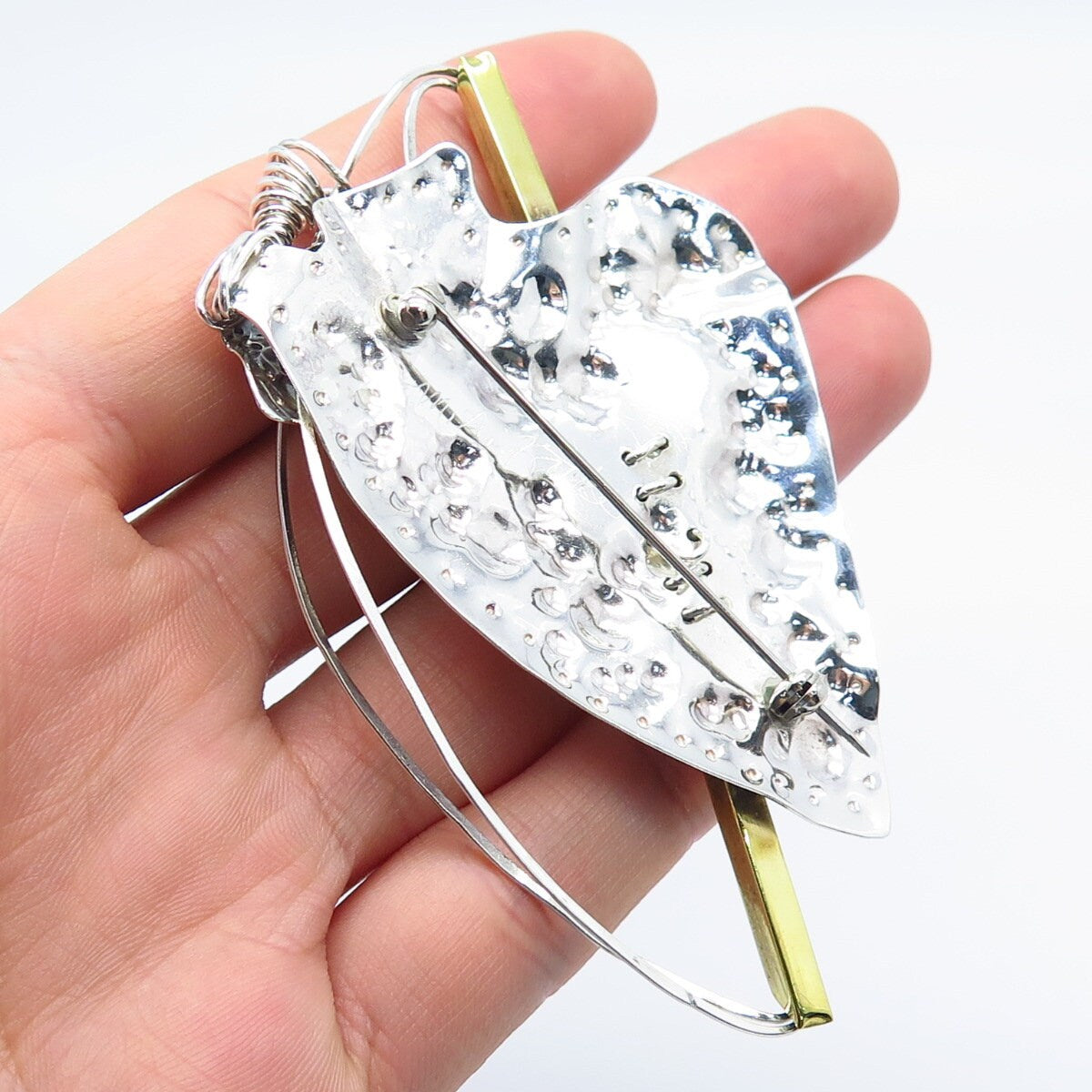 925 Sterling Silver 2-Tone Vintage Mary Ann Katke Modernist Pin Brooch