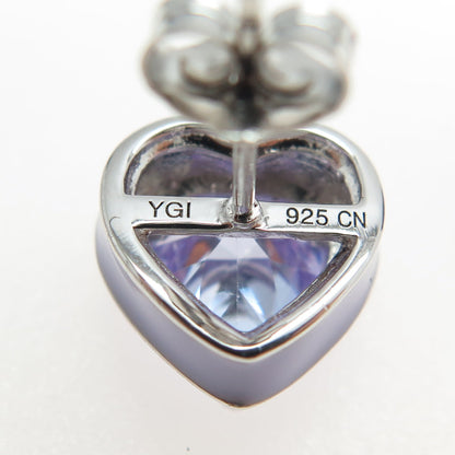 925 Sterling Silver Lavender Enamel Heart-Cut C Z Earrings