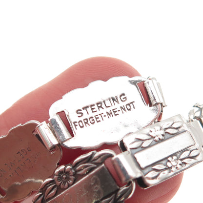 925 Sterling Silver Antique Art Deco Forget Me Not Engraved Link Bracelet 7.5"