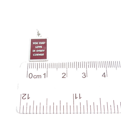 925 Sterling Red Enamel You Find Love In Every Corner Minimalist Charm Pendant