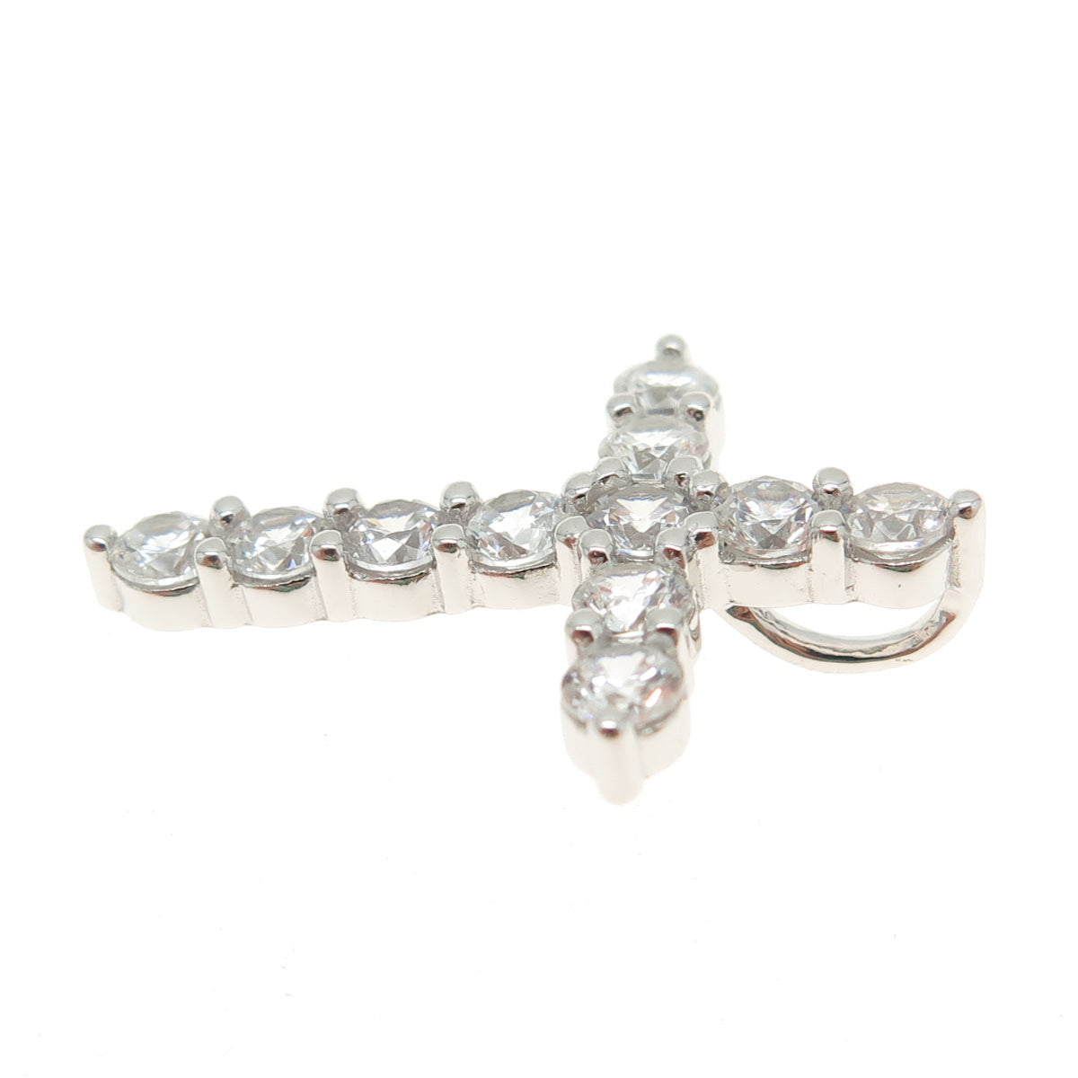 925 Sterling Silver Round-Cut C Z Cross Pendant