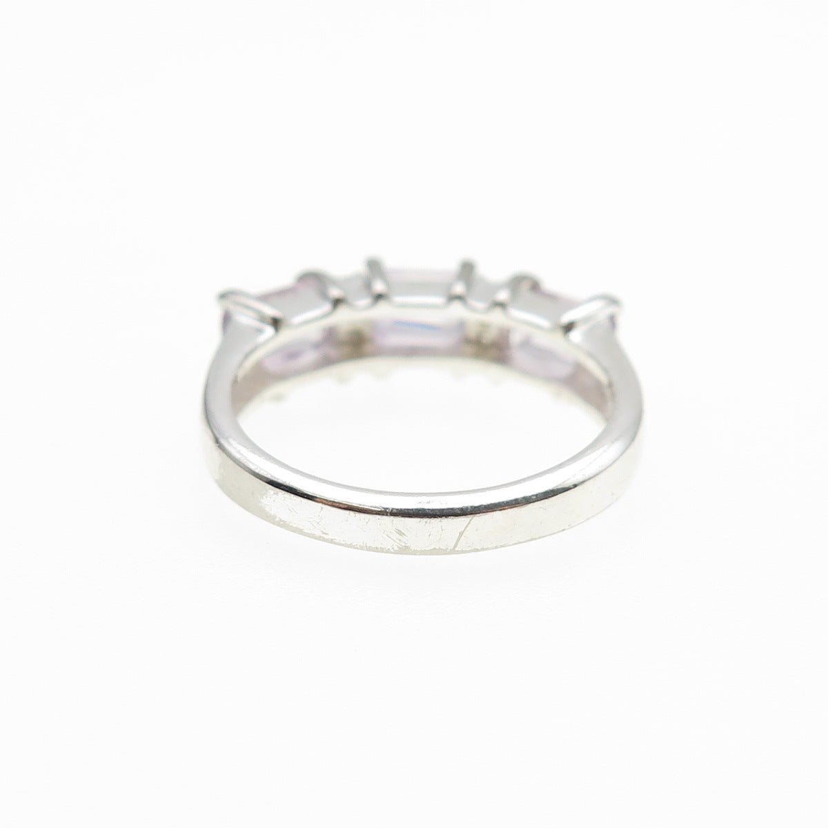 925 Sterling Silver Vintage Real Emerald-Cut Amethyst Round-Cut C Z Ring Size 7