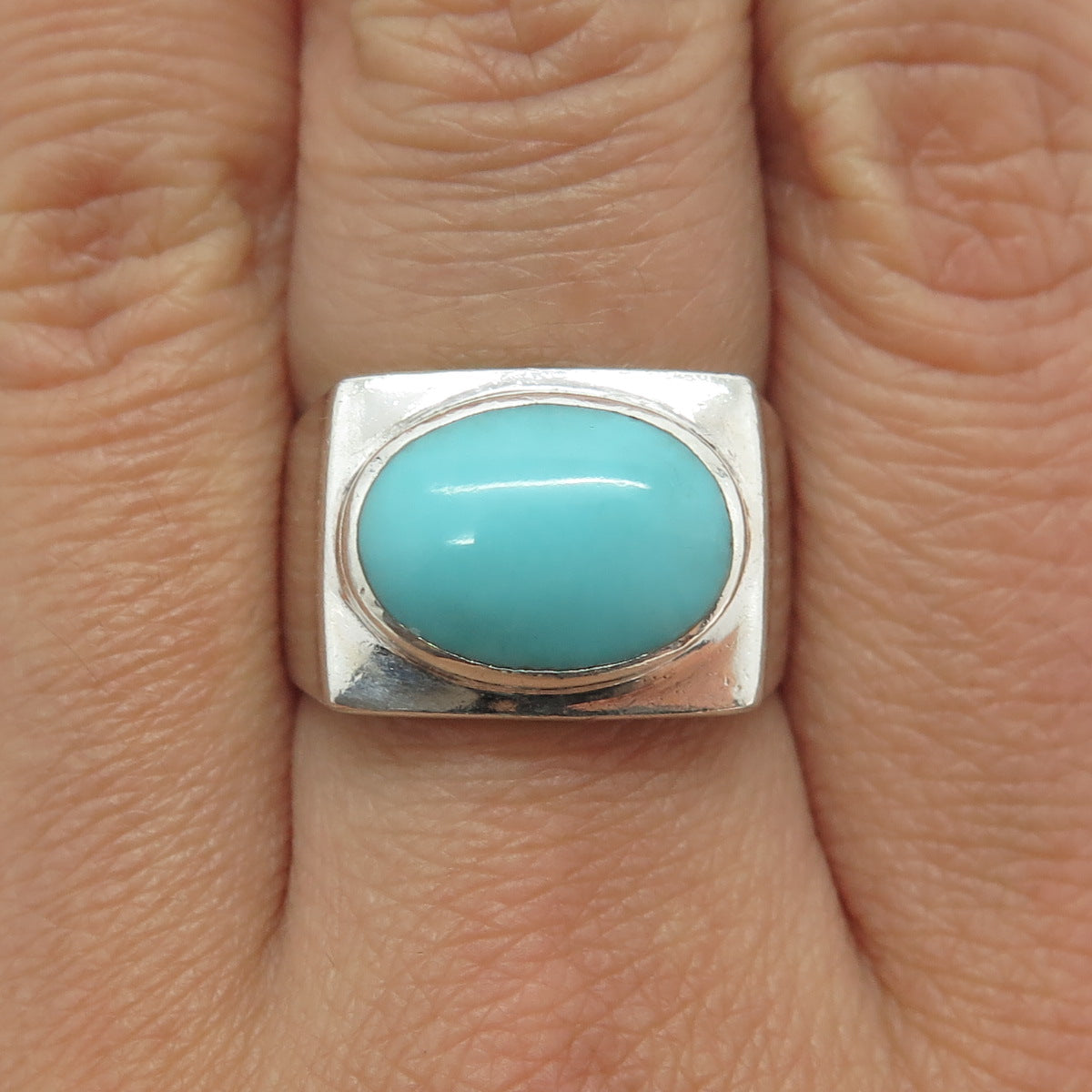 CHAPAL ZENRAY 925 Sterling Vintage Sleeping Beauty Turquoise Ring Size 7.5