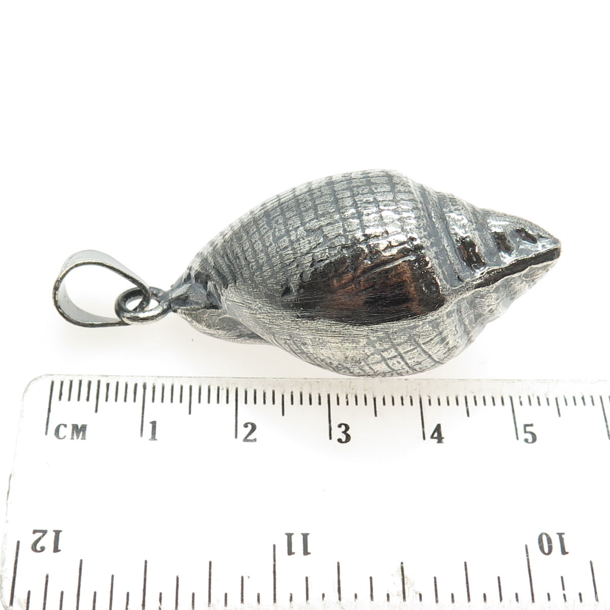 925 Sterling Silver Vintage Mexico Seashell Oxidized 3D Pendant