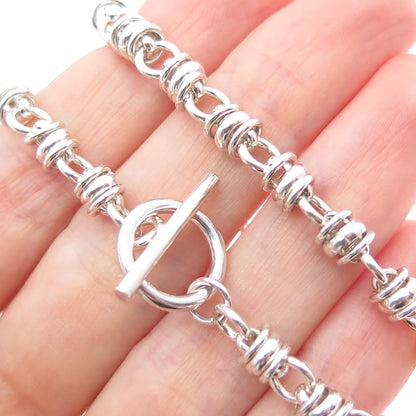 925 Sterling Silver Vintage Modernist Beaded Anchor Chain Necklace 16"