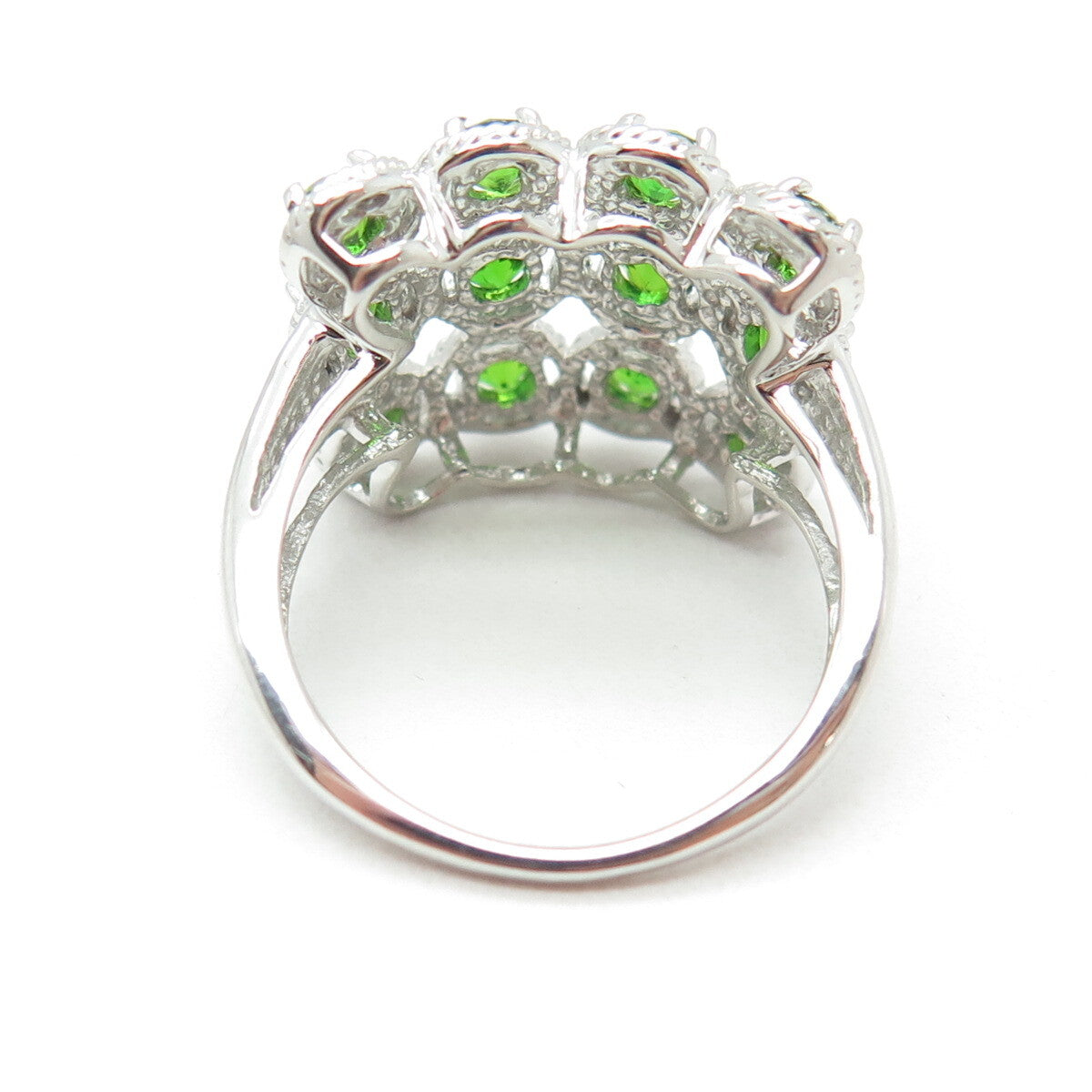 LOTUS 925 Sterling Silver Real Peridot Gem Twisted Accent Square Ring Size 7.25