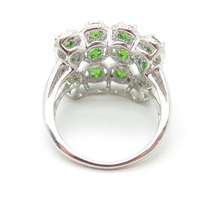 LOTUS 925 Sterling Silver Real Peridot Gem Twisted Accent Square Ring Size 7.25