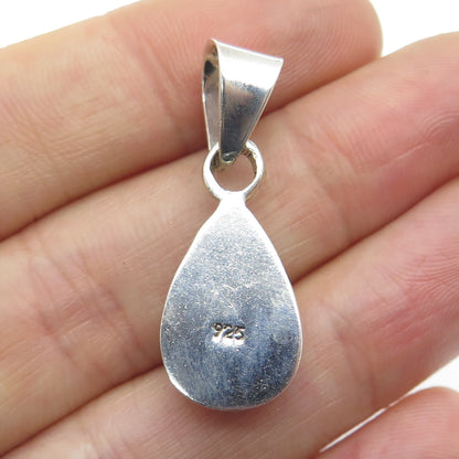 925 Sterling Silver Vintage Real Turquoise Teardrop Pendant