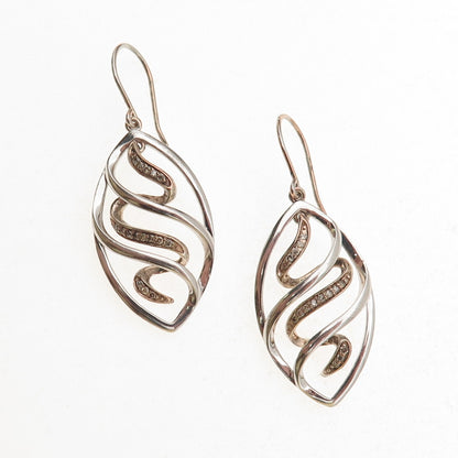 925 Sterling Silver Real Round-Cut Diamond Petal Dangle Earrings
