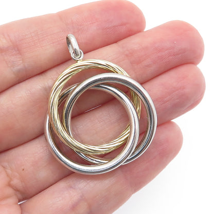 925 Sterling Silver 2-Tone Vintage Interlocked Trinity Knot Charm Pendant