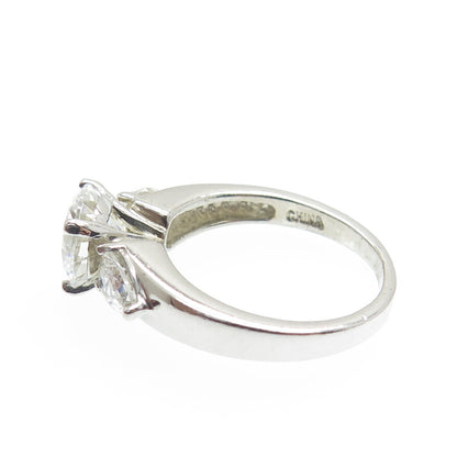 925 Sterling Silver Round & Pear-Cut C Z Engagement Ring Size 5.75