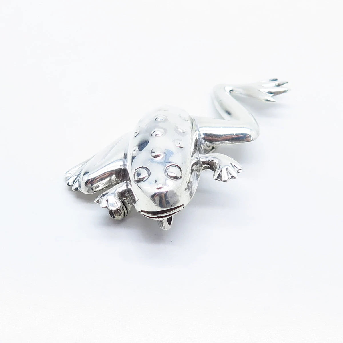 925 Sterling Silver Vintage Frog For Good Luck Pin Brooch / Pendant