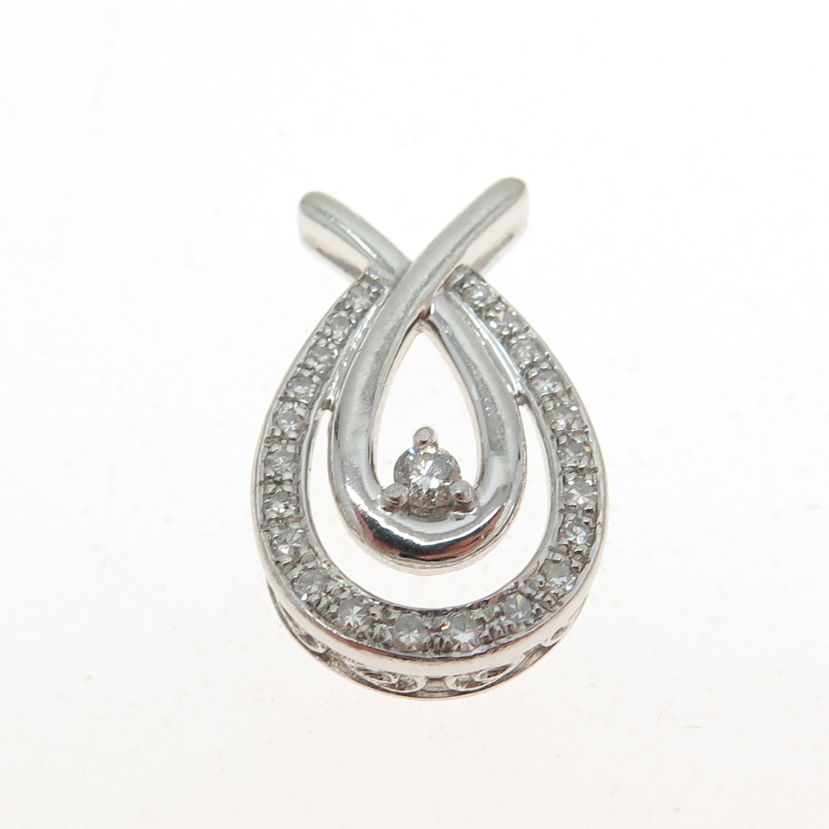 925 Sterling Silver Real Round-Cut Diamond Twist Slide Pendant