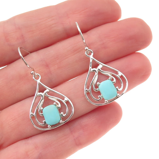 Felicia Design 925 Sterling Silver Real Tyrone Turquoise Dangle Earrings