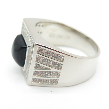 925 Sterling Silver Real Black Onyx & Round-Cut C Z Ring Size 9.25