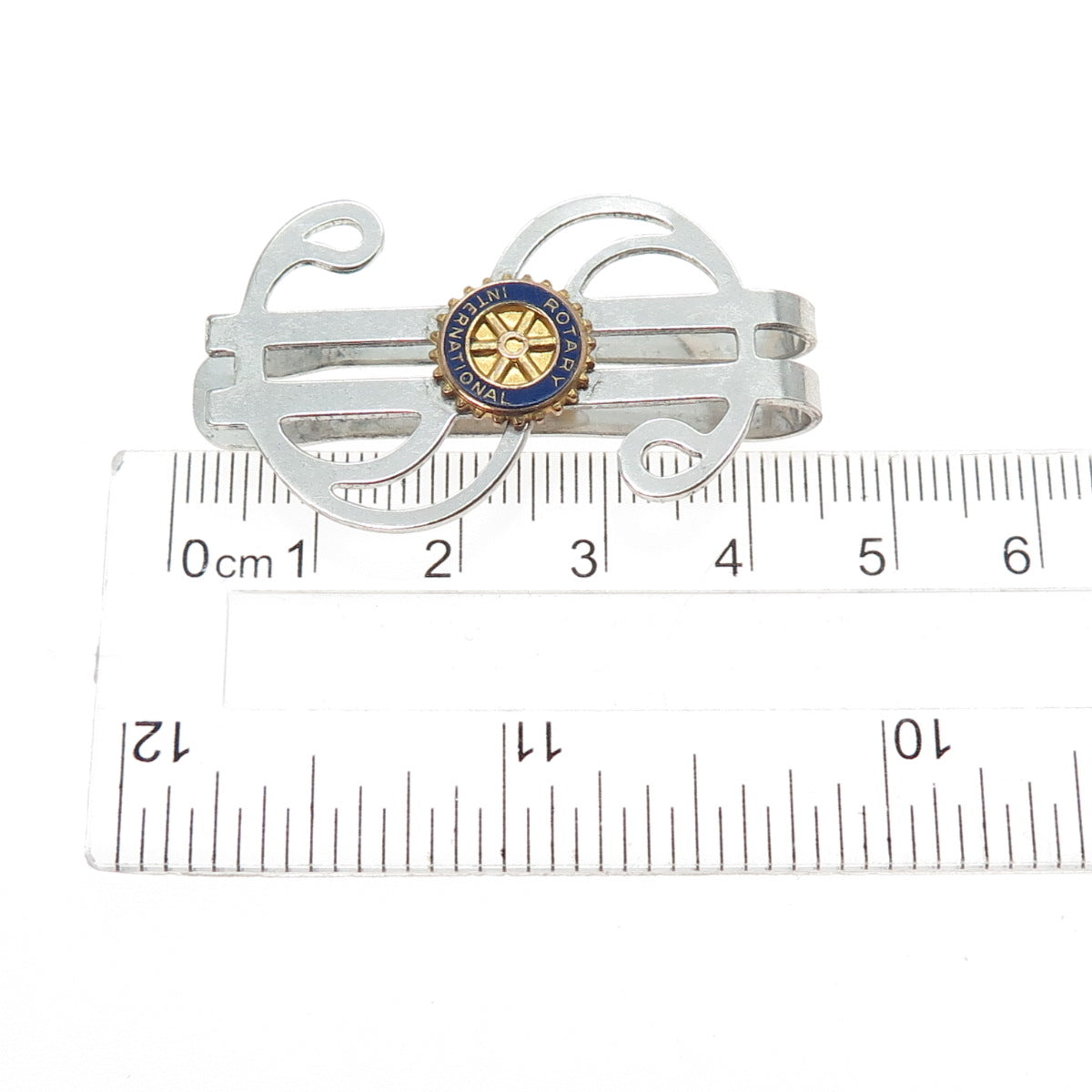 925 Sterling 2-Tone Antique Art Deco Enamel Rotary Intl. Dollar Sign Money Clip