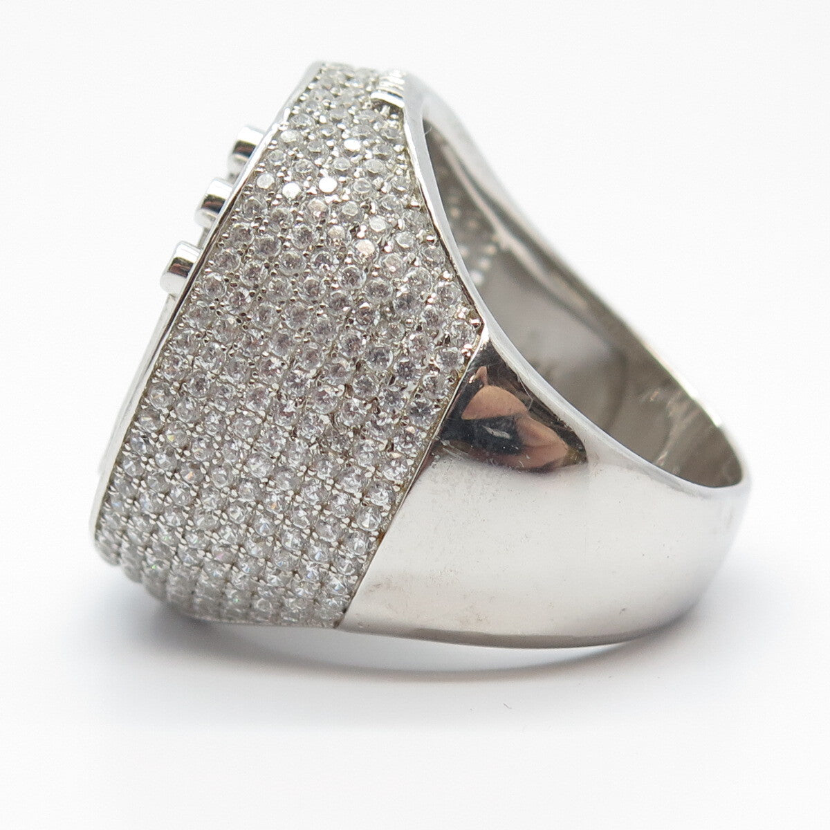 925 Sterling Silver Pave C Z Crown Wide Ring Size 12