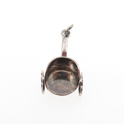 925 Sterling Silver Antique Art Deco Pull Cart Rickshaw 3D Mini Charm Pendant