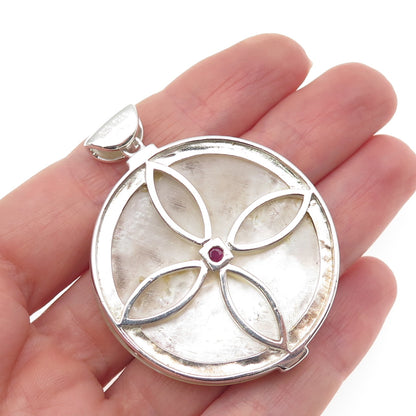 ELLE 925 Sterling Silver Vintage Real Ruby & Mother-of-Pearl Pendant
