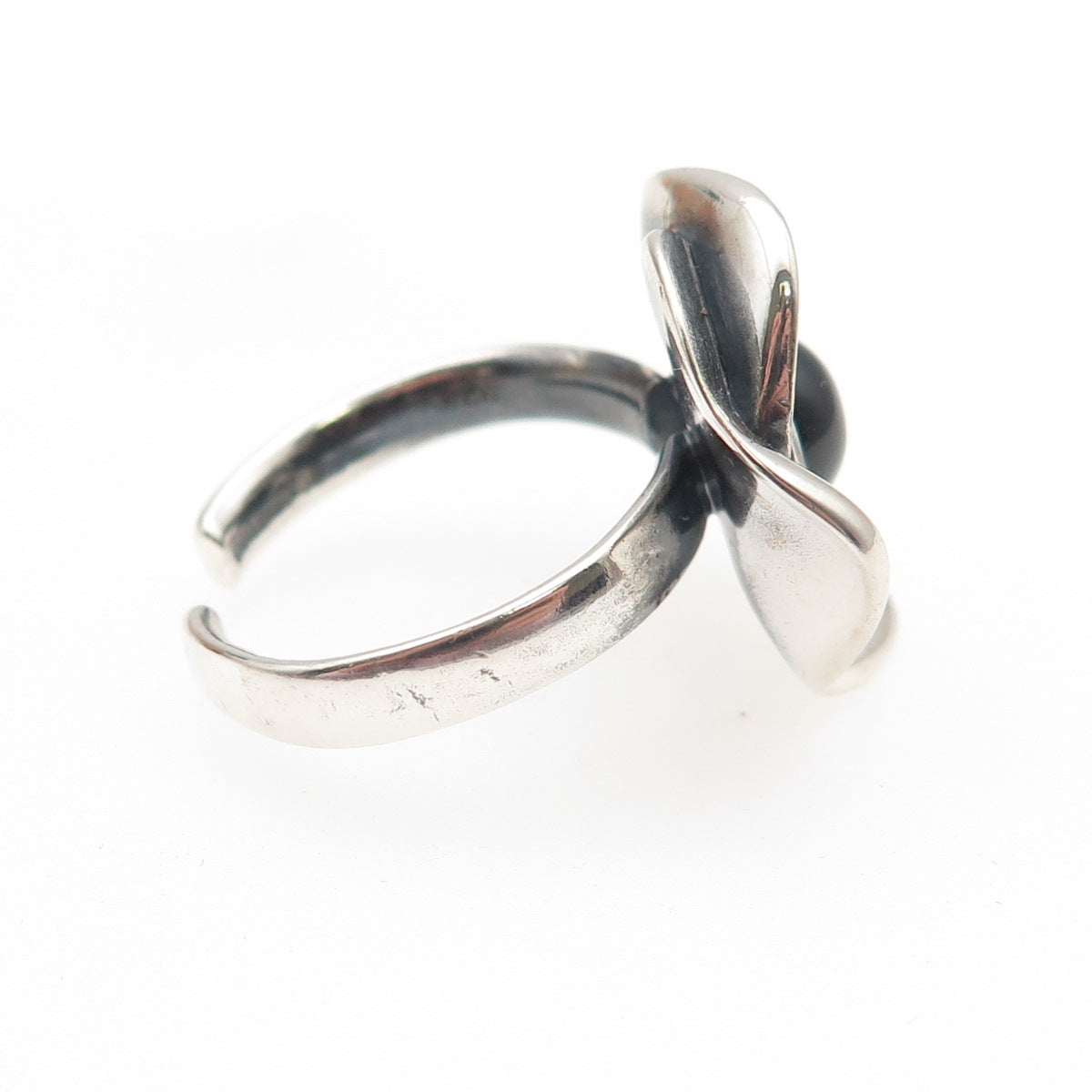 925 Sterling Silver Vintage Real Blue Topaz Flower Adjustable Ring Size 7.75