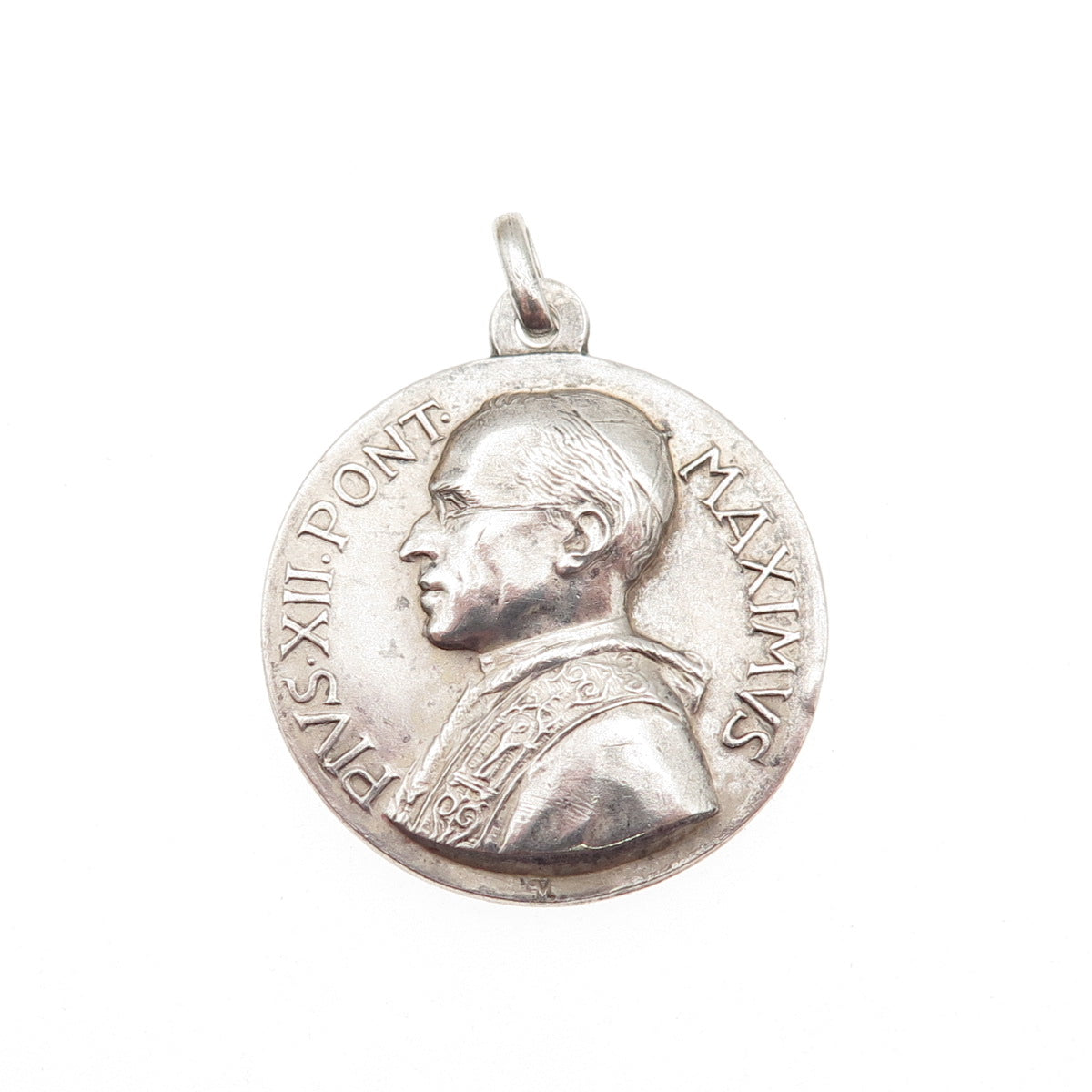 800 Silver Vintage Italy Pope Pius XII St. Christopher Medal Charm Pendant