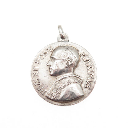 800 Silver Vintage Italy Pope Pius XII St. Christopher Medal Charm Pendant