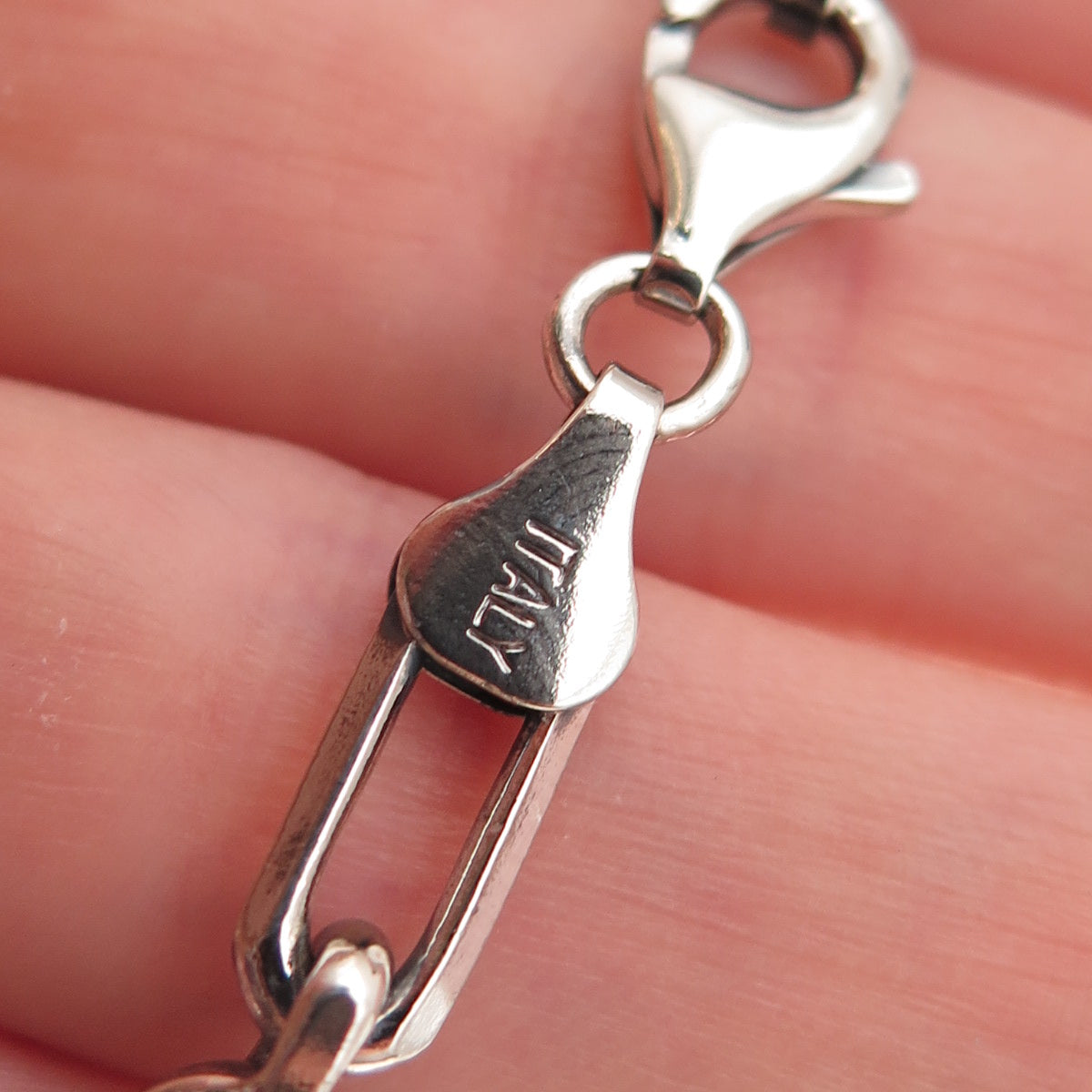 925 Sterling Silver Vintage Italy Paperclip Anchor Link Bracelet 8"