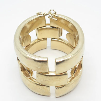 Gold-Tone Vintage Steven Vaubel Modernist Wide Bangle Bracelet 6.75"
