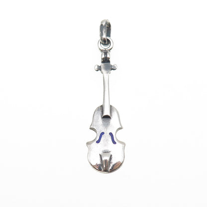 925 Sterling Silver Vintage Italy Enamel Violin Music Instrument Charm Pendant