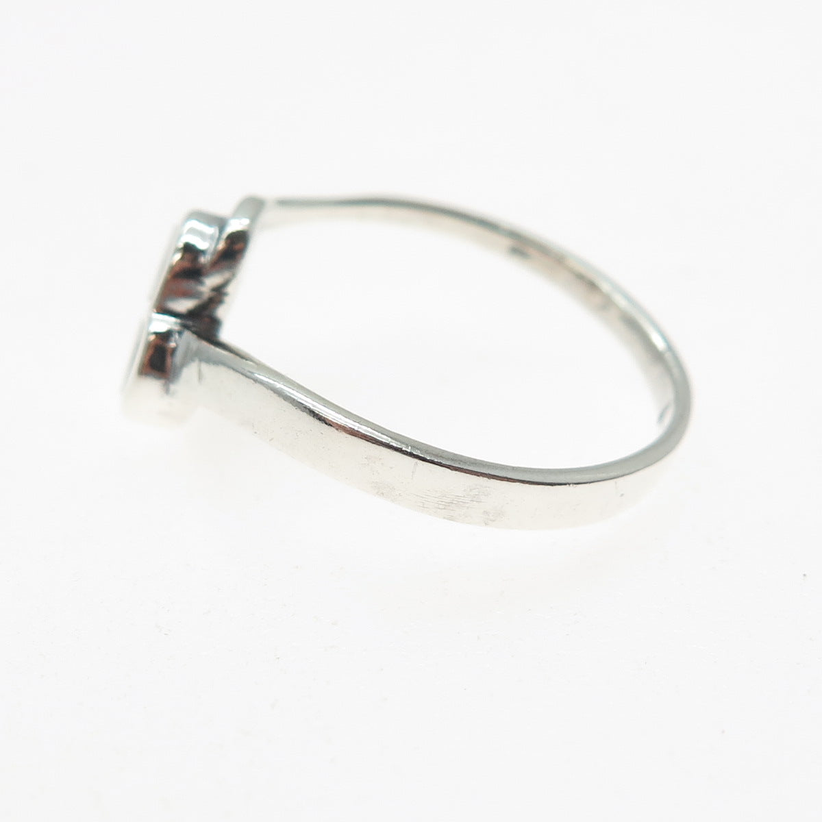 925 Sterling Silver Vintage Real Black Onyx Modernist Heart Ring Size 9.25