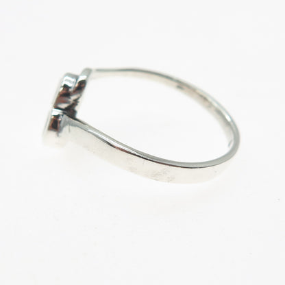 925 Sterling Silver Vintage Real Black Onyx Modernist Heart Ring Size 9.25