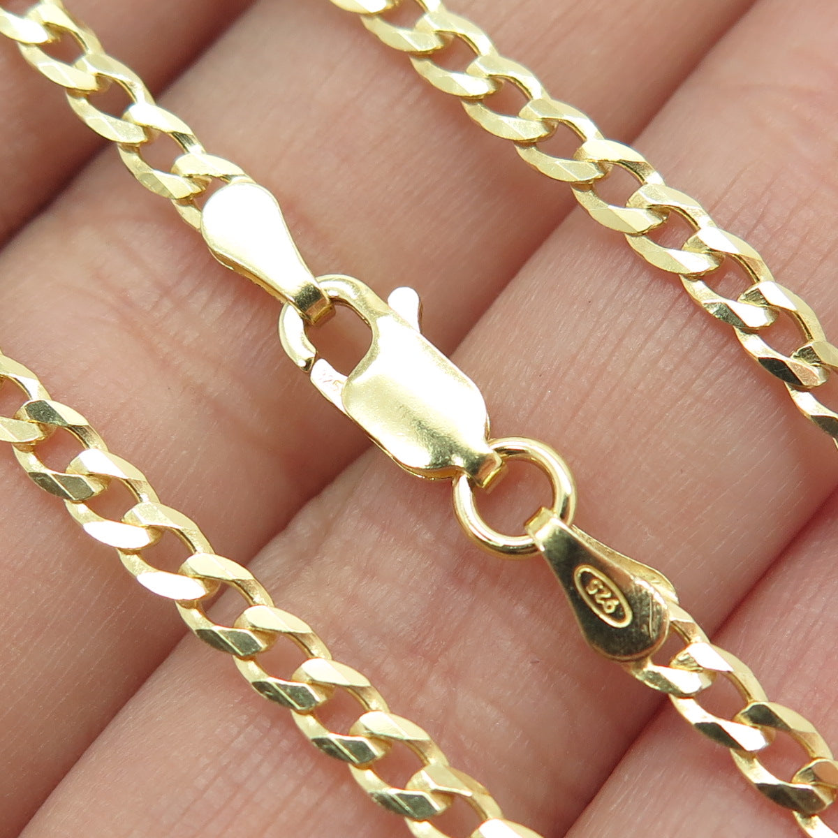 P. LUX 925 Sterling Silver Gold Plated Italy Flat Curb Chain Necklace 22"