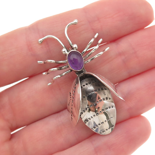 Edison Largo Navajo Old Pawn 925 Sterling Silver Vintage Amethyst Bee Pin Brooch