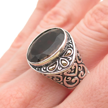 BJC Samuel Benham Sterling Silver 18K Gold Vintage Real Smoky Quartz Ring Size 8