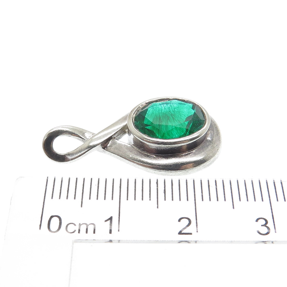 BOMA 925 Sterling Silver Vintage Faux Emerald Slide Pendant