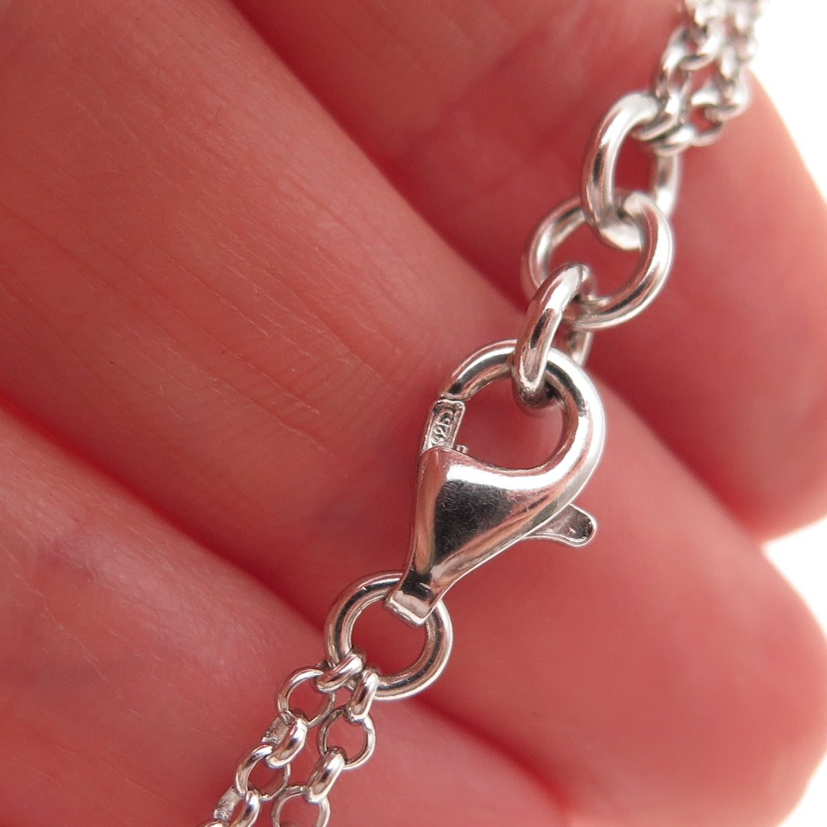 Molecole 925 Sterling Silver Real Diamond Station 2-Row Rolo Link Bracelet 6.75"