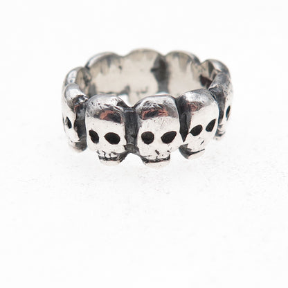 925 Sterling Silver Vintage Skull All Around Oxidized Band Ring Size 5.25