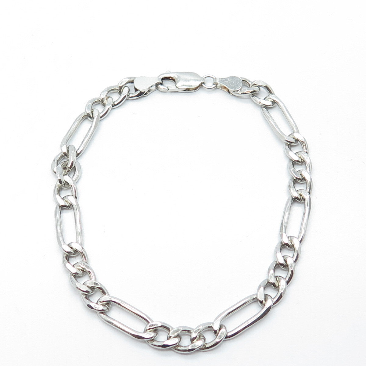 925 Sterling Silver Vintage Figaro Link Bracelet 8.25"