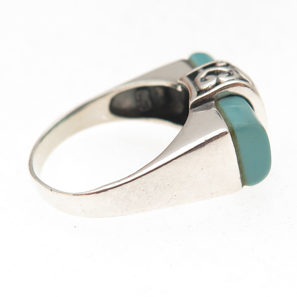 925 Sterling Silver Vintage Real Tyrone Turquoise Swirl Oxidized Ring Size 9.25