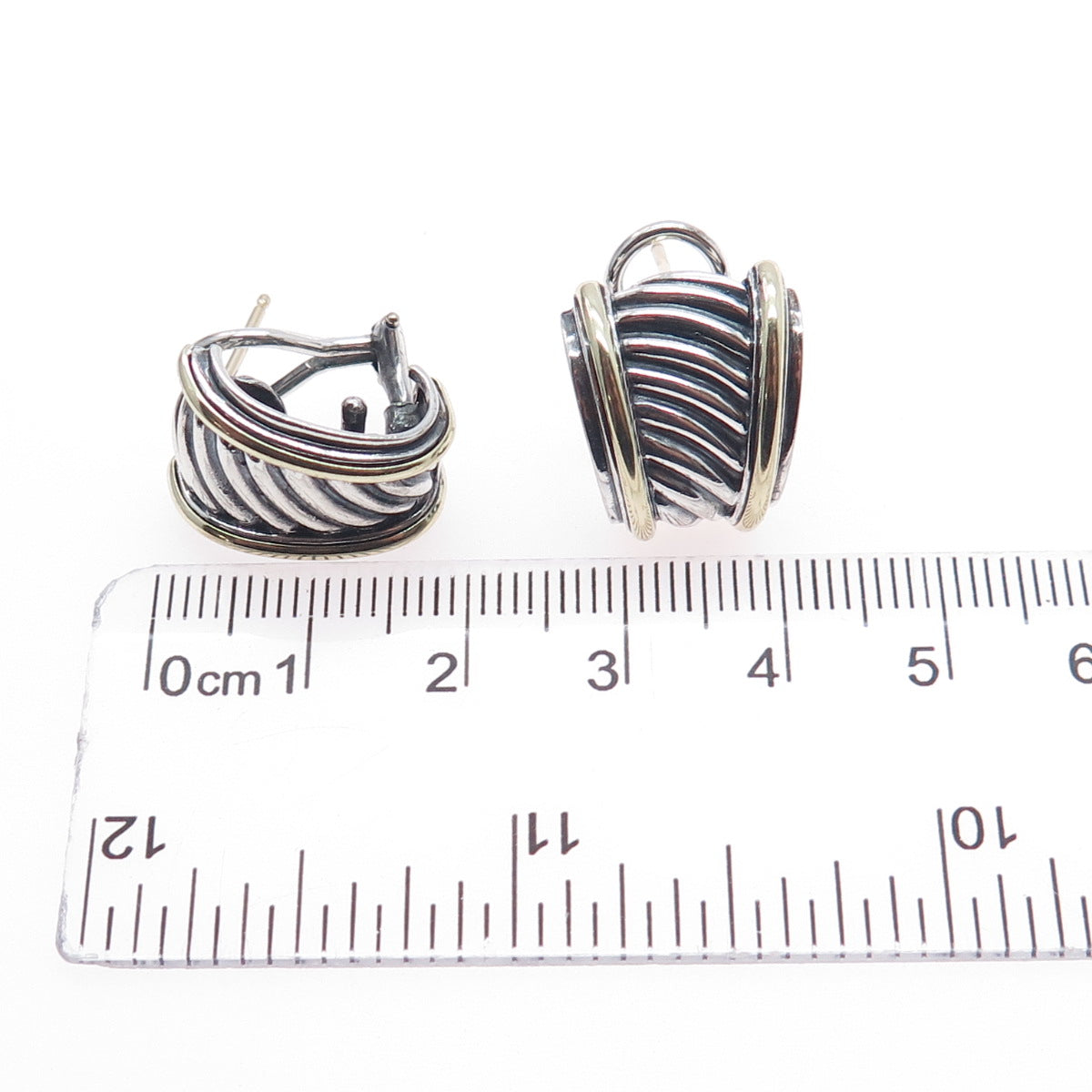 DAVID YURMAN 925 Sterling Silver 14K Gold Vintage Ribbed Omega Back Earrings