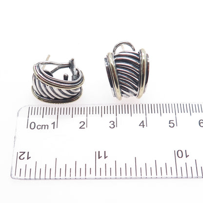 DAVID YURMAN 925 Sterling Silver 14K Gold Vintage Ribbed Omega Back Earrings