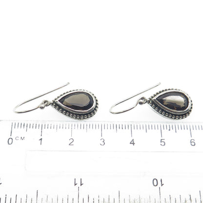 925 Sterling Silver Vintage Real Pear-Cut Smoky Quartz Dangle Earrings