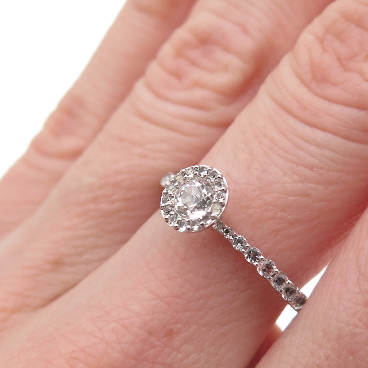 925 Sterling Silver Real Round-Cut White Topaz Engagement Ring Size 6.5