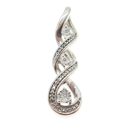 925 Sterling Silver Real Round-Cut Diamond Twisted Infinity Pendant