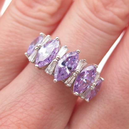 925 Sterling Silver Purple & White C Z Ring Size 7